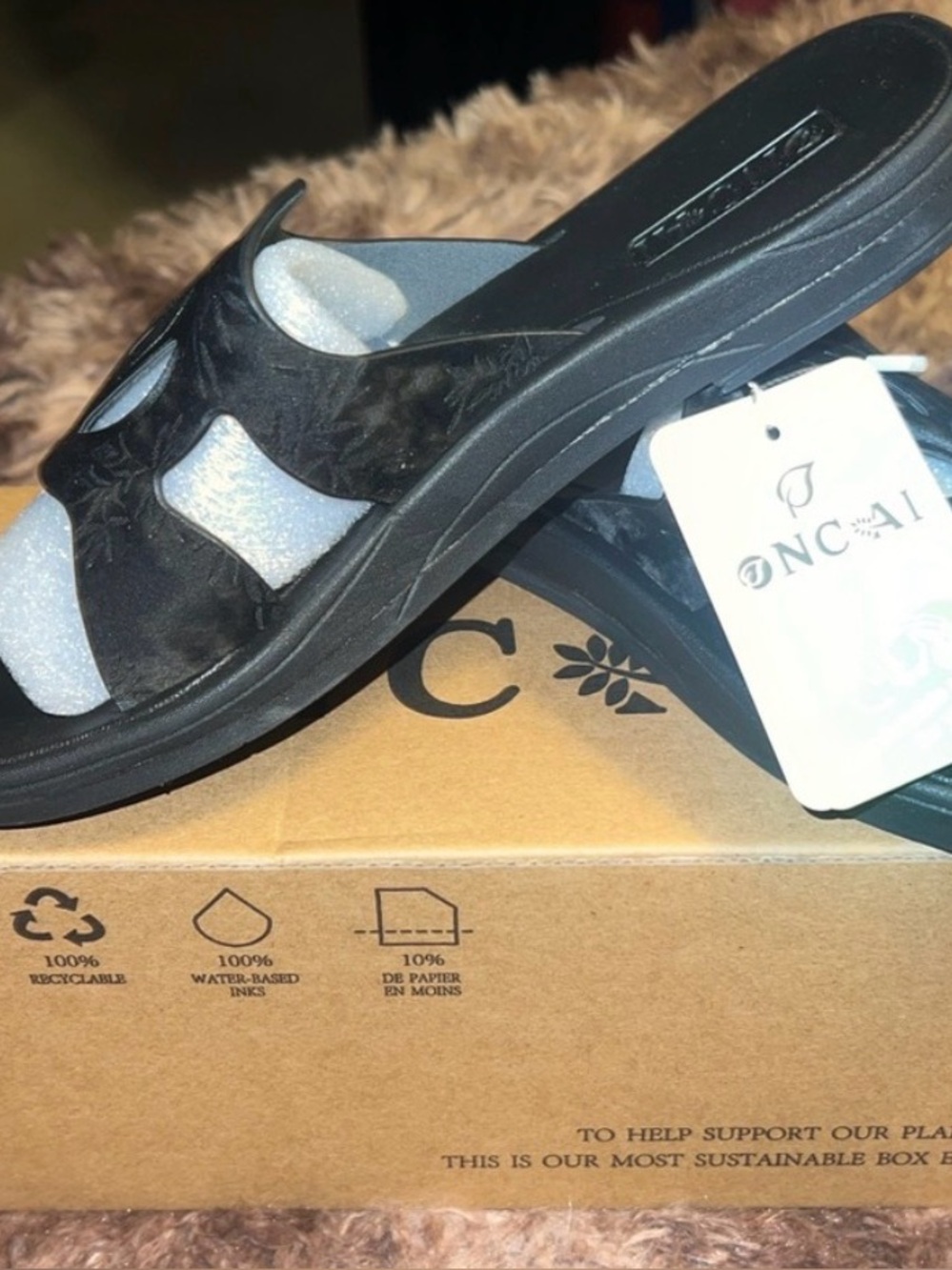 Black Slide Sandals with Silver Glitter Straps